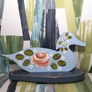 Wood Duck Goose Mantle Decor Artist Signed Rustic Norwegian Style Shabby Chick C